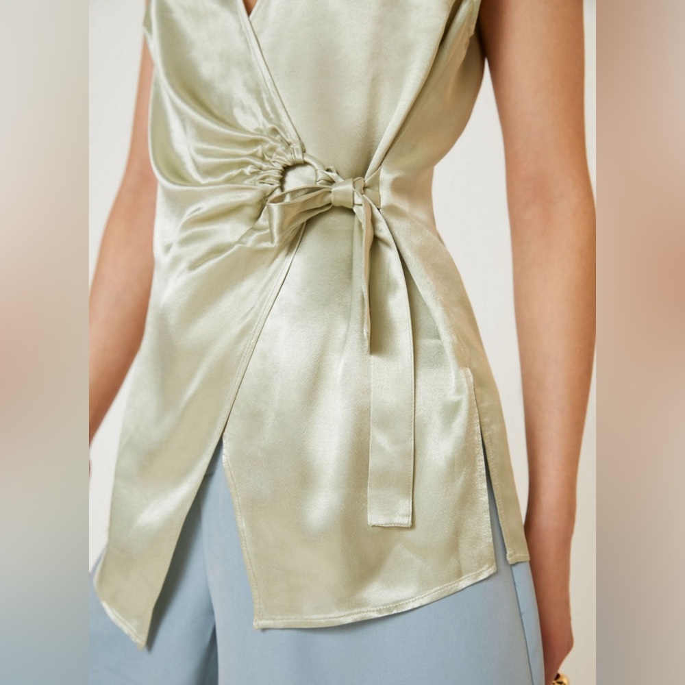 Anthropologie — Iridescent Wrap Top — Size, S — Color, Green — Like New